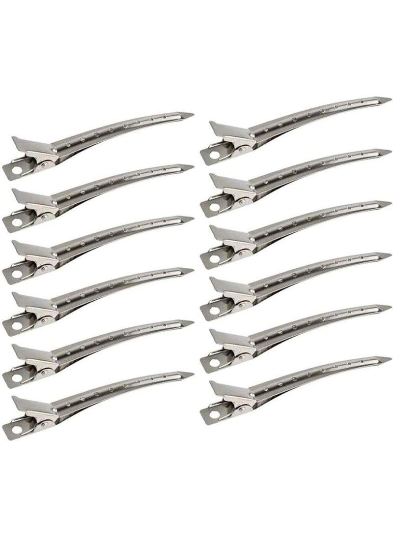 12 قطعة من مشابك الشعر المعدنية على شكل منقار البط - مشابك احترافية لتقسيم الشعر وتصفيفه وقصه وتلوينه وتجفيفه - تثبيت قوي وتصميم مانع للانزلاق - Image 1